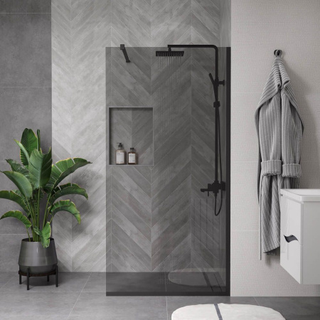 Душевая перегородка, ограждение Reflexion RX200100TBL-15 Walk in 200x100см, тонированное закаленное стекло 8мм, черный профиль