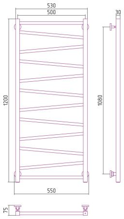 Полотенцесушитель Сунержа Сирокко 1200х500 Без покрытия 00-0253-1250