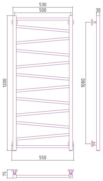 Полотенцесушитель Сунержа Сирокко 1200х500 Без покрытия 00-0253-1250