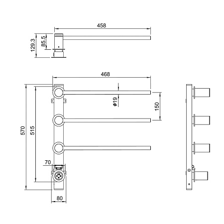Полотенцесушитель электрический встраиваемый WONZON & WOGHAND, Черный матовый (WW-AL313-MB)