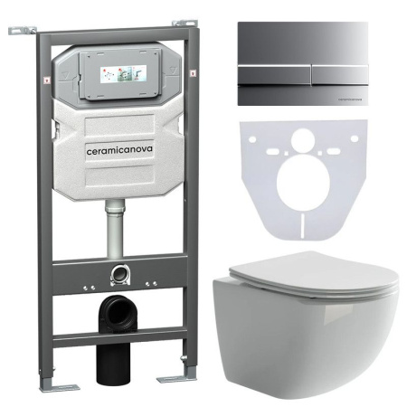 Сет 4 в 1: Инсталляция с кнопкой+унитаз+шумоизоляция Ceramicanova, CN3009_1002M_1000