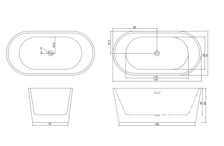 Ванна RESIA170IIGMB акриловая отдельностоящая черная матовая снаружи, белая внутри Ceruttispa (1700x750x600)