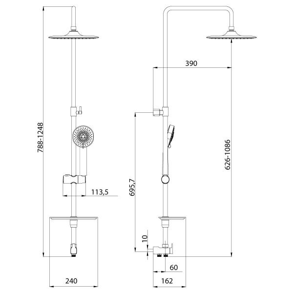 Душевой гарнитур Lemark LM8803C с регулируемой высотой штанги и верхней душевой лейкой "Тропический дождь"