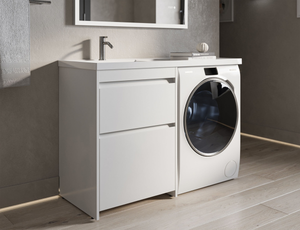 Тумба под умывальник Belux на стиральную машину Ока 60-02, белый глянцевый