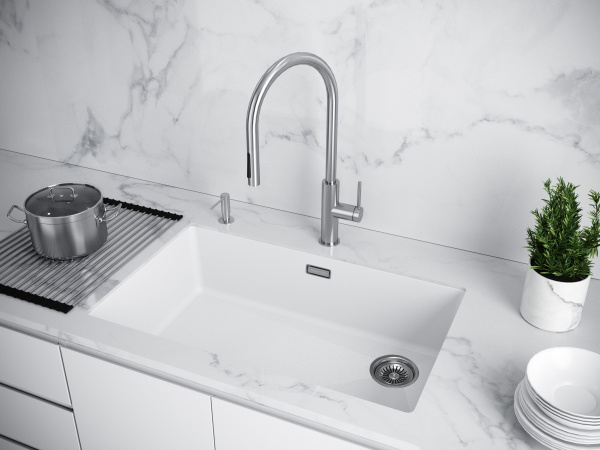 Мойка Paulmark LUMI 74 UNI-SKEW LU74SK-WH 740х440х210 мм, IT-GRANIT, белый