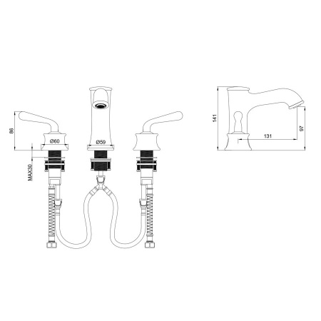 Смеситель для раковины на 3 отверстия WONZON & WOGHAND, Черный матовый (WW-88159008-MB)