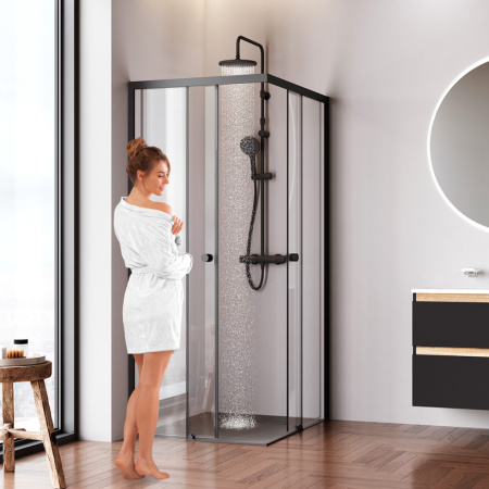 W94G-403-10080-BТ Душевое ограждение AM.PM X-Joy Square Slide 100х80, черный, прозрачное