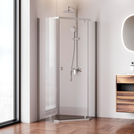 W87G-405-9090-MT Sunny Душевое ограждение AM.PM 5-угольное, распашн дверь 90x90 серебро,стекло прозрачное