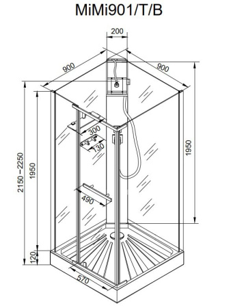 Кабина MiMi90T душевая Ceruttispa (90x90x215-225)