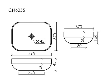 Умывальник чаша накладная прямоугольная Ceramicanova Element 500*359*145мм, белый, CN6055