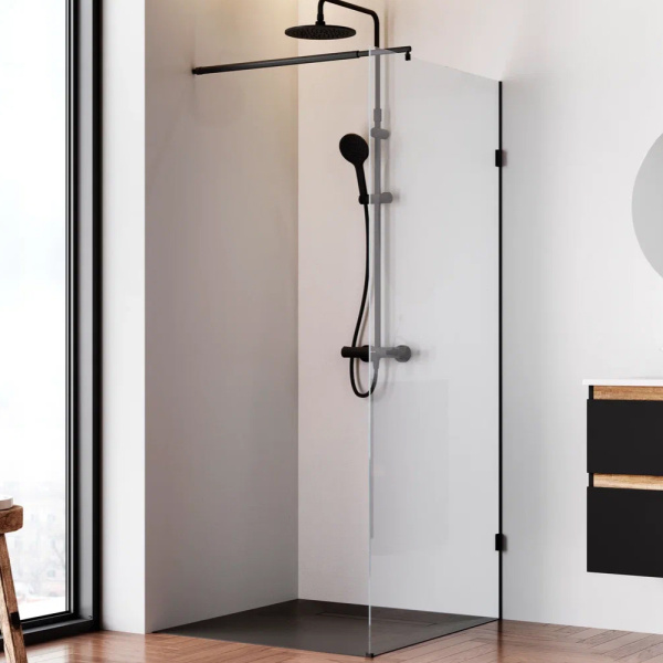 W94WI-90-F1-BTE Душевая перегородка AM.PM X-Joy 90x195, стекло прозр. 6 мм + покрытие, фурнитура черный