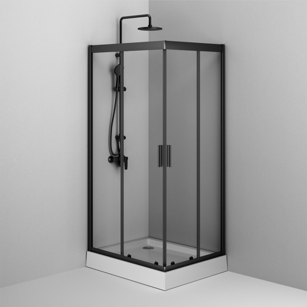 W90G-404-100280-BT Gem Душевое ограждение AM.PM 100х80 прям.,стекло прозрачное, профиль черный мат.,без поддона