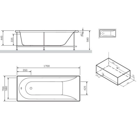 W72A-170-070W-P2 панель фронтальная для ванны spirit 170х70
