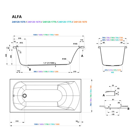 Ванная акриловая Roxen Alfa 240120-1870