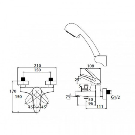 Смеситель для ванны с душем Kaiser County 55022 Хром