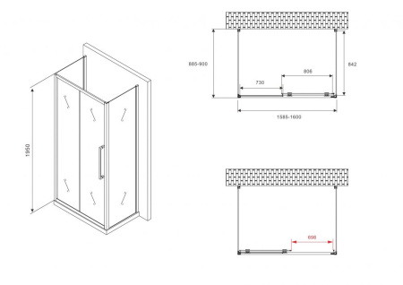 Душевой уголок ABBER Schwarzer Diamant AG30160H-S90-S90