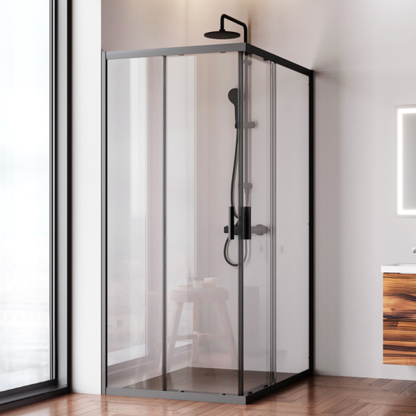 W90G-403-120290-BT Gem Душевое ограждение AM.PM прямоугольн.,раздвиж.двери 120x90 черный мат.,стекло прозрачное
