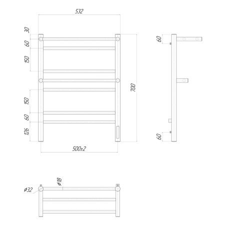 Полотенцесушитель электрический Lemark Pramen LM33707Z П7 500x700, диммер справа, хром