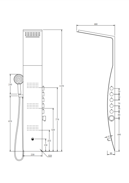 Душевая панель Taliente TA-G-A04Bb+s прямоугольная настенная