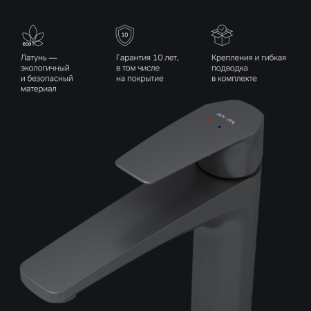 F90A92022 Gem Смеситель для умывальника AM.PM высокий, черный.