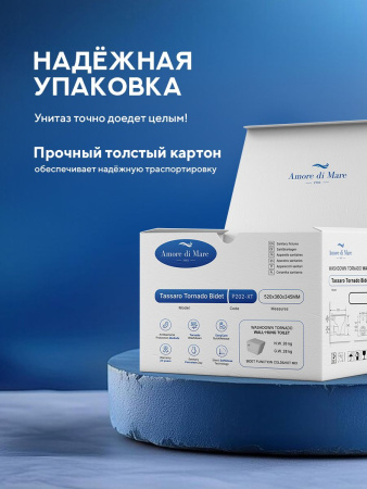 Унитаз подвесной безободковый Amore di Mare Tassaro Tornado Bidet P202-XT с функцией биде, прямоугольный белый, антивсплеск, фарфоровый, быстросъемное сиденье дюропласт с крышкой микролифт