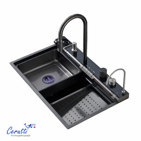 Многофункциональная мойка GLORIA Pro nano black (серая) из нержавеющей стали, кухонная (750х460х230) Ceruttispa