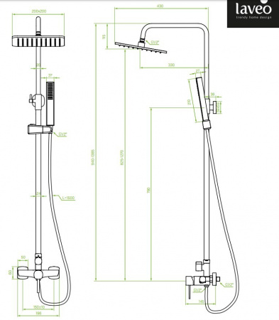 Душевая система Laveo Pola PLA_70KX черный