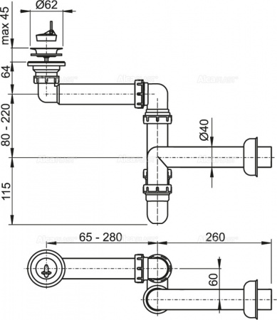 Сифон для умывальника AlcaPlast A413