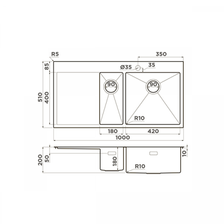 Кухонная мойка Omoikiri Akisame 100-2-LG-R нержавеющая сталь светлое золото 4973090