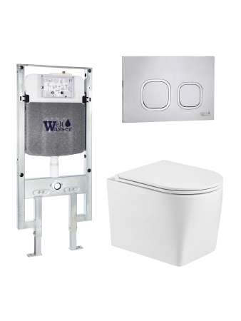 Комплект инсталляции с унитазом Weltwasser AMBERG 497 ST + NESENBACH 004 GL-WT + AMBERG RD-MT CR
