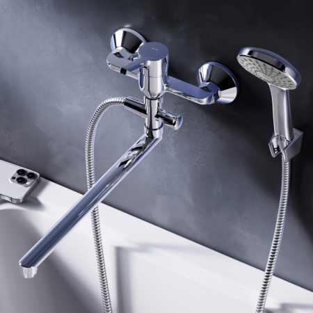 F85B90100 X-Joy S, Смеситель для ванны и душа AM.PM, излив 325 мм, душевой набор, хром