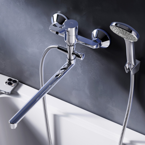 F85B90100 X-Joy S, Смеситель для ванны и душа AM.PM, излив 325 мм, душевой набор, хром