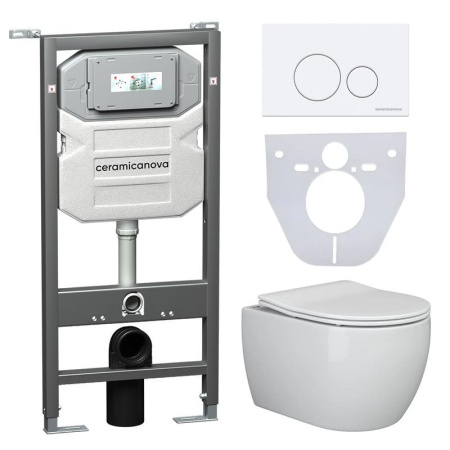 Сет 4 в 1: Инсталляция с кнопкой+унитаз+шумоизоляция Ceramicanova, CN3009_1001W_1000