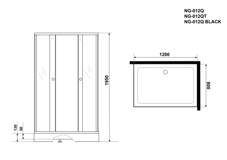 Душевой уголок Niagara Eco NG-012-14QT (120х80х195) низкий поддон(13см),черный,стекло тонированное,