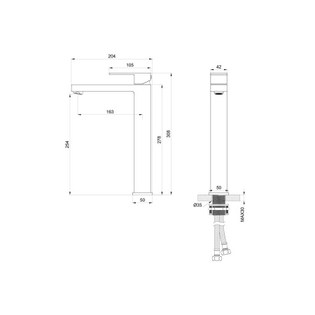Смеситель для раковины высокий WONZON & WOGHAND, Хром (WW-88239016-CR)