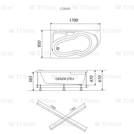 Ванна акриловая Triton София 1700х950 мм левая