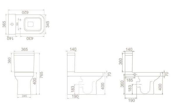 Унитаз напольный пристенный CeraStyle Noura WC00403PH00+CS004010100+IM018010201200 с интегрированной функцией биде P-Type