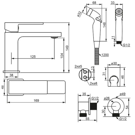 530300000 Gala Смеситель для умывальника Damixa с гигиеническим душем, хром
