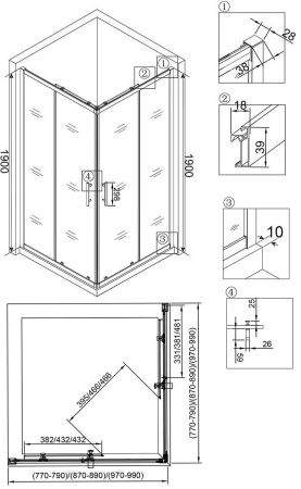 Душевой угол Veconi Rovigo RV-29, 800x800x1900 хром, стекло прозрачное, RV29-80K-01-19C3