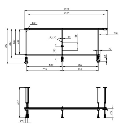 W94A-170U70W-R X-joy Каркас для ванны угловой универсальный 170x70 см