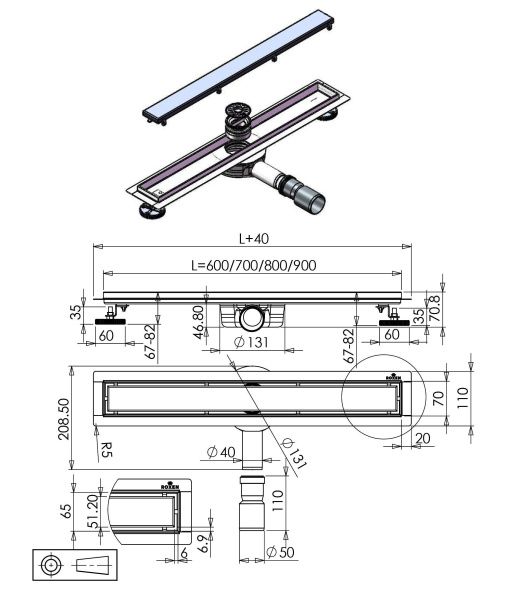 Душевой трап Roxen Supra 91020-50 500x70x70