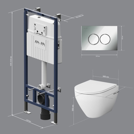 IS100151.701700 Инсталляция MasterFit с клавишей L глянц хром с подвесным унитазом Spirit V2.0 FlashClean с сиденьем