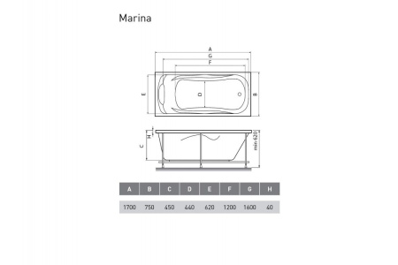 Ванна акриловая Relisan MARINA Гл000008874, 170x75