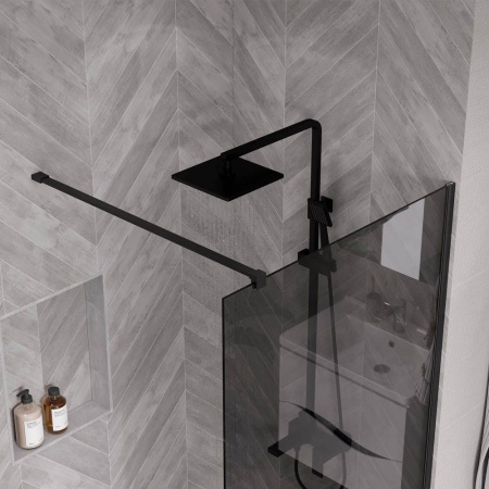 Душевая перегородка, ограждение Reflexion RX200100TBL-15 Walk in 200x100см, тонированное закаленное стекло 8мм, черный профиль