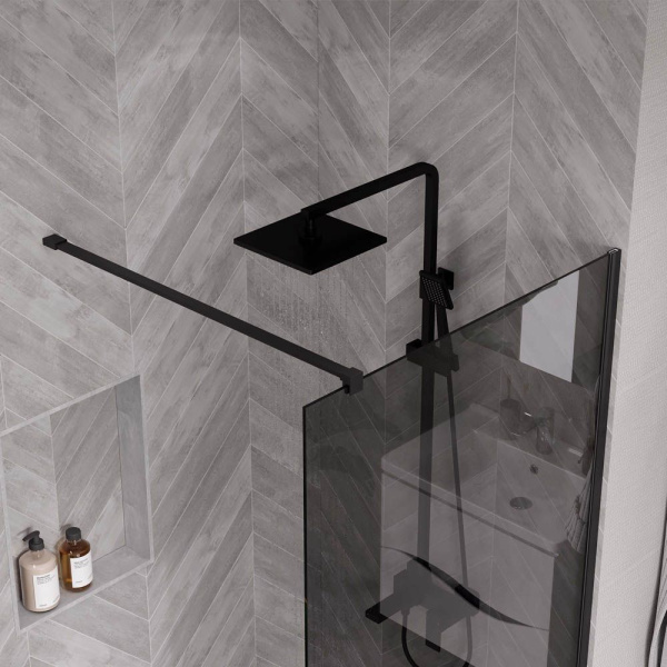 Душевая перегородка, ограждение Reflexion RX200100TBL-15 Walk in 200x100см, тонированное закаленное стекло 8мм, черный профиль