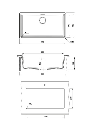 Кухонная мойка из искусственного камня Roxen Gap 360270-74VB (740х420х217)