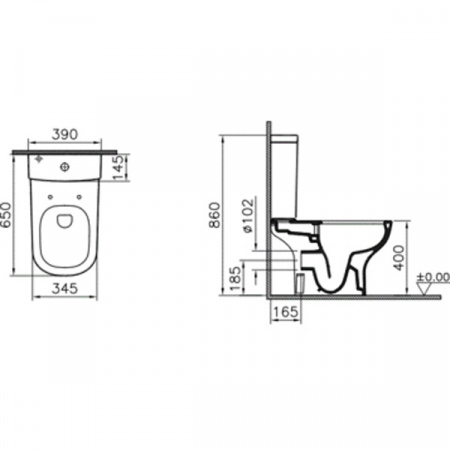 Унитаз напольный VitrA D-Light Rim-ex Open-back 9014B003-7209 в комплекте с сидением