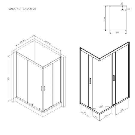 W90G-404-120290-MT Gem Twin Slide 120x90. Душевое ограждение AM.PM,120x90, профиль мат хром, стекло прозрачное