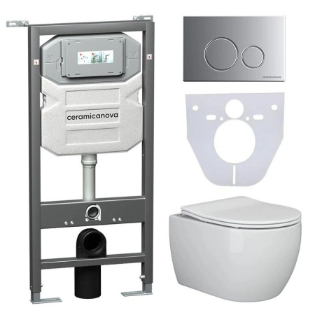 Сет 4 в 1: Инсталляция с кнопкой+унитаз+шумоизоляция Ceramicanova, CN3001_1001M_1000