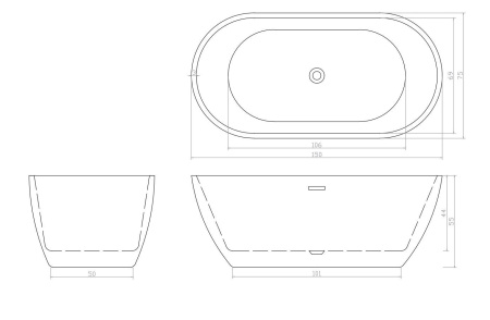 Ванна d'ISEO150 акриловая отдельностоящая, белая, со сливом-переливом Ceruttispa (1500x750x560)